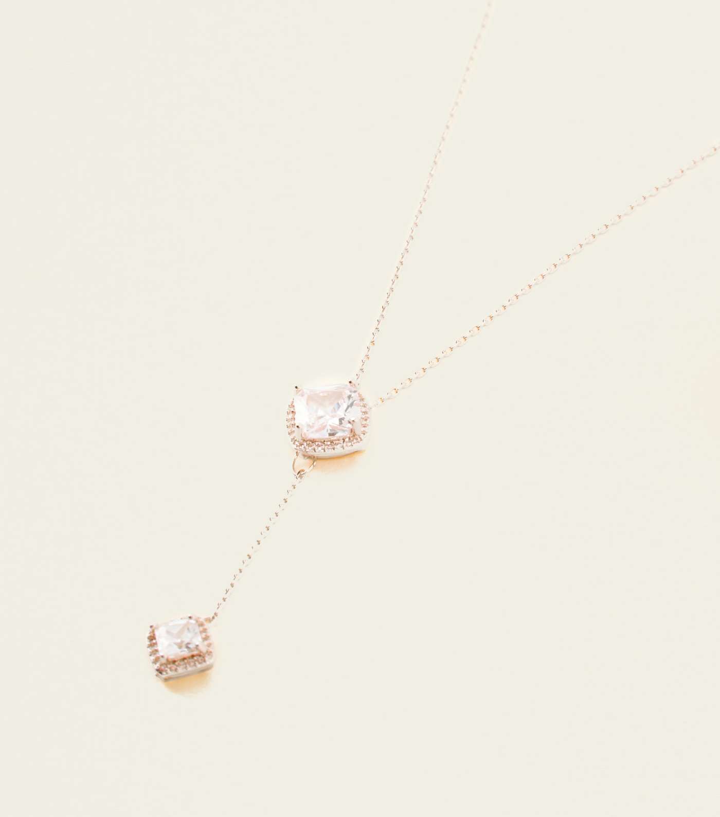 Rose Gold Cubic Zirconia Chain Drop Pendant Necklace Image 3