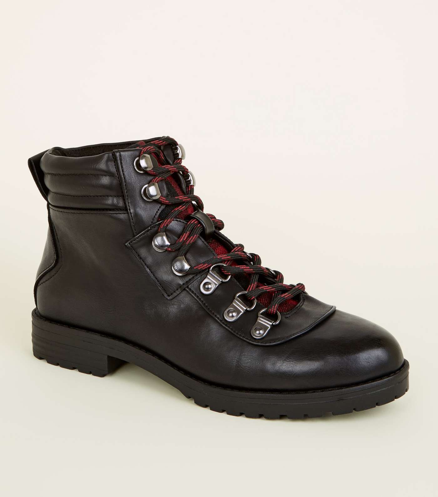 Girls Black Leather-Look Lace Up Boots
