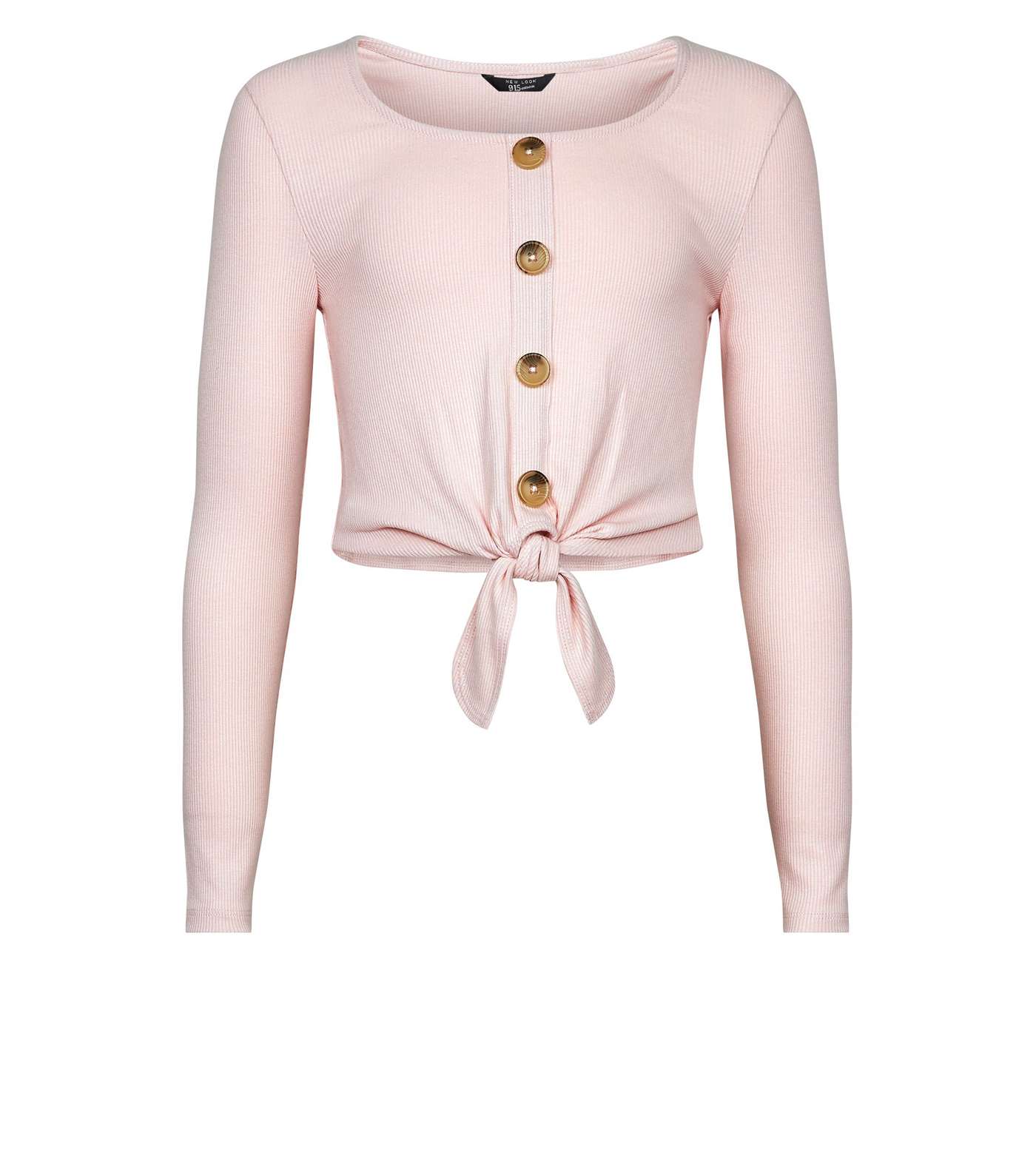 Girls Pale Pink Ribbed Button Tie Front Top Image 4