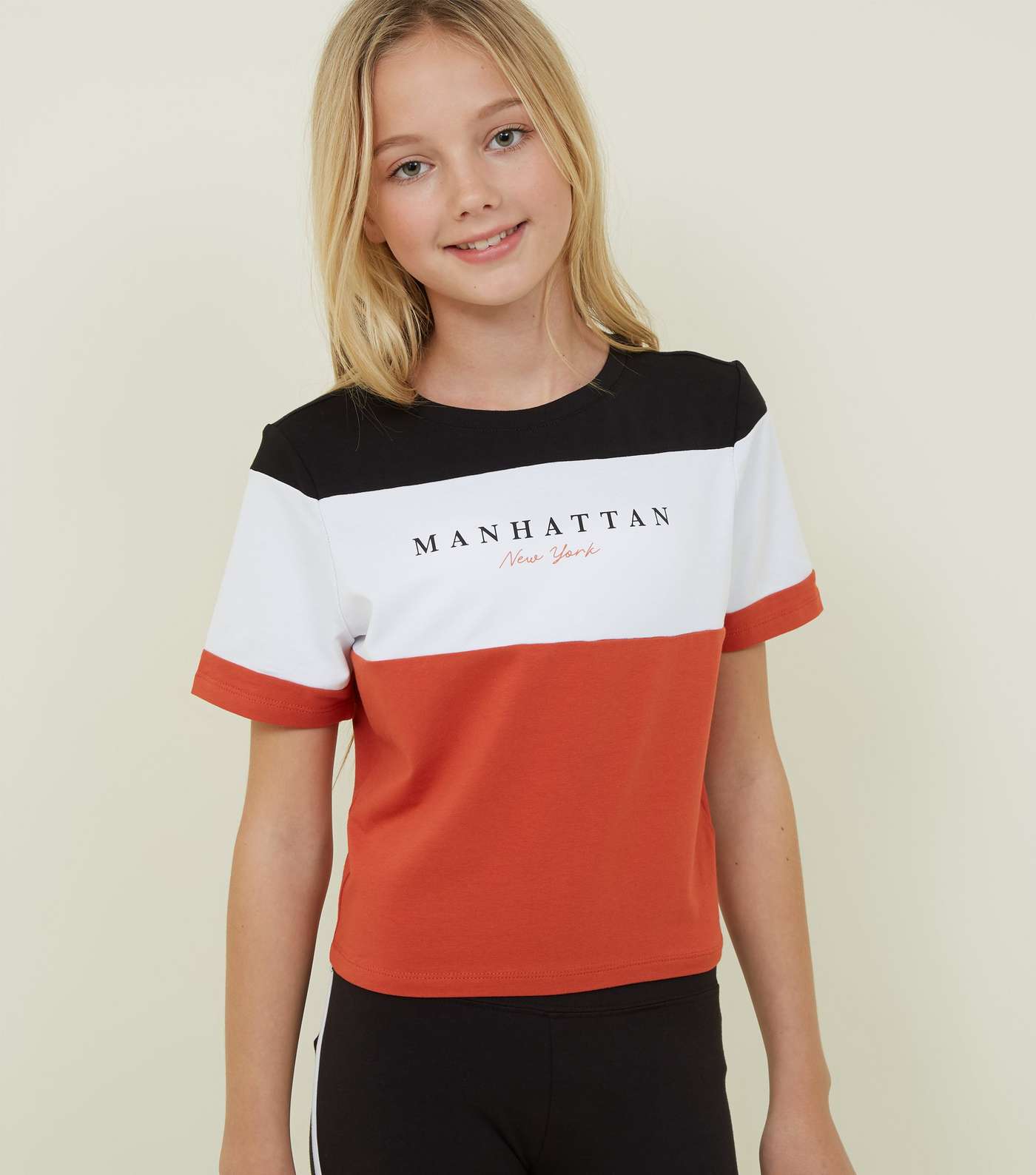 Girls White Manhattan Colour Block T-Shirt 