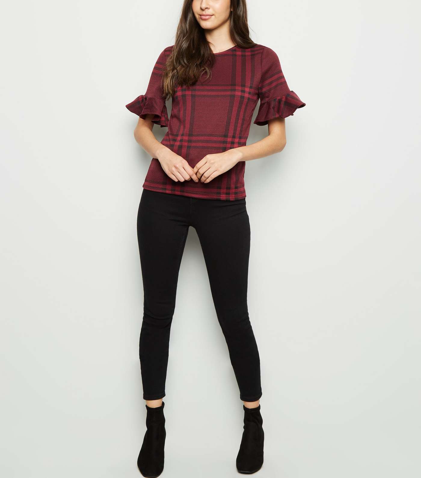 Red Check Bell Sleeve T-Shirt Image 3