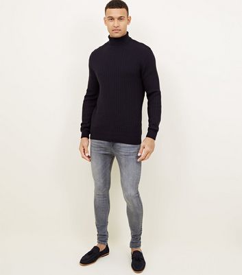 Image of Dark Grey Skinny Spray On Jeans New Look