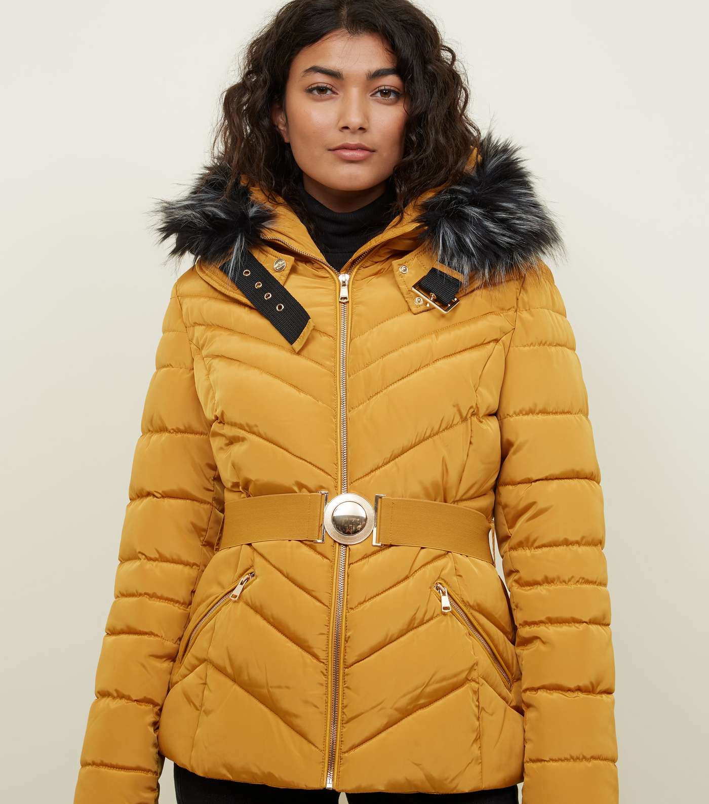 Cameo Rose Mustard Belted Puffer Jacket