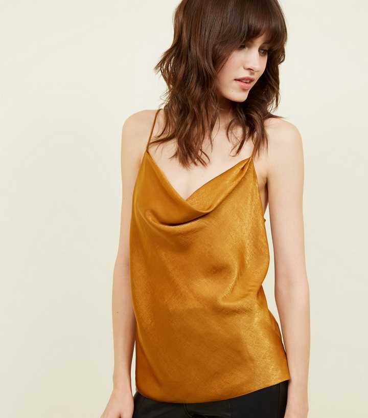 Rust Satin Cowl Neck Cami