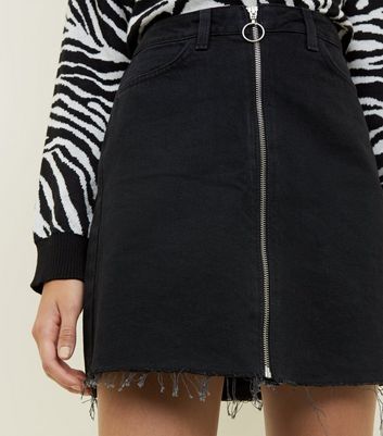 black zip front denim skirt