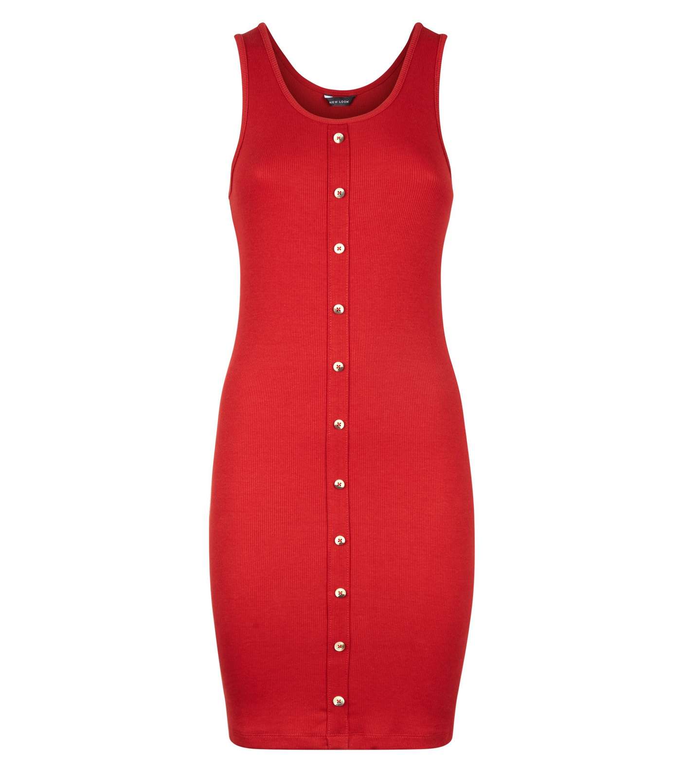 Red Ribbed Button Front Sleeveless Mini Dress  Image 4