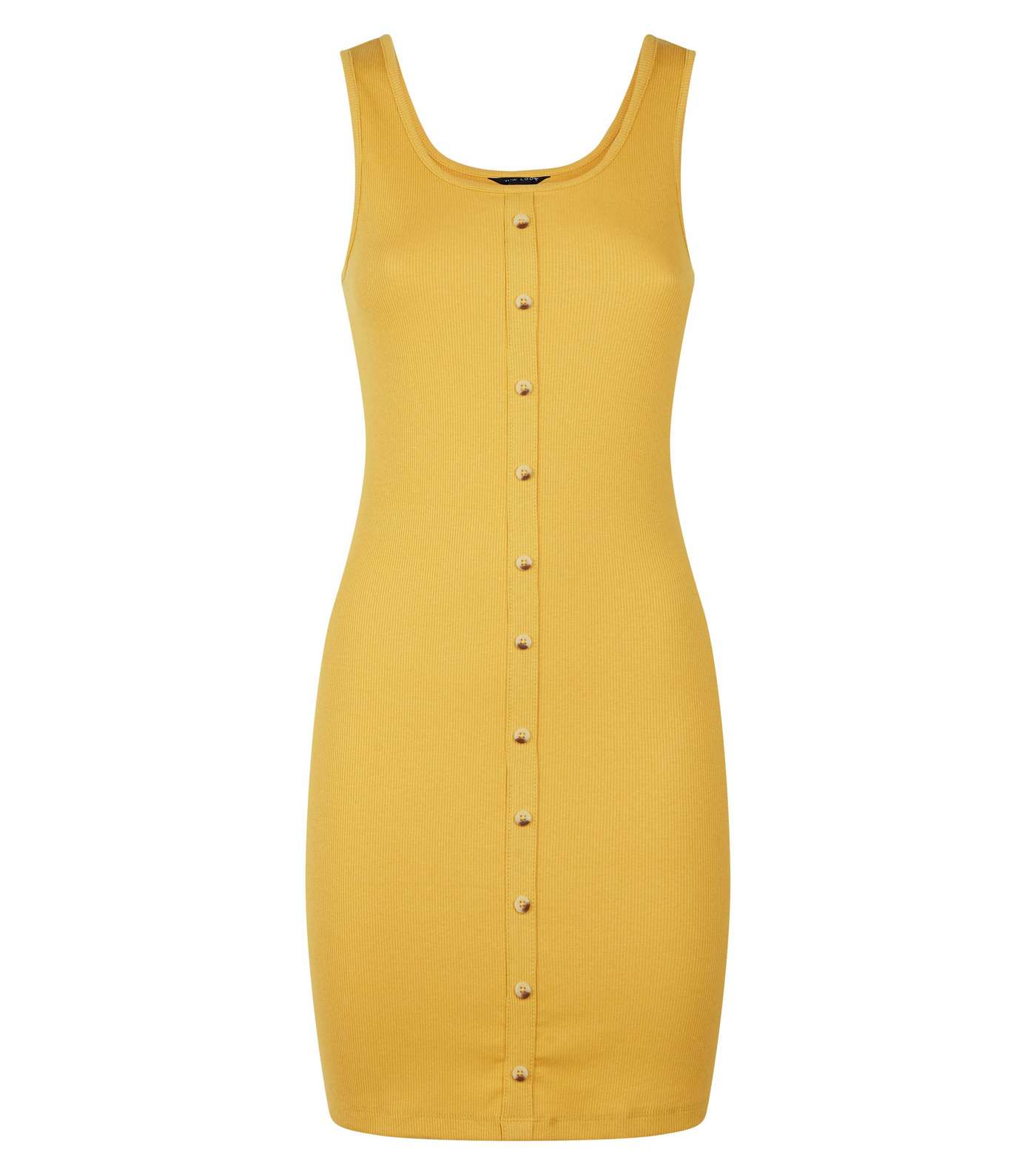 Mustard Ribbed Button Front Sleeveless Mini Dress  Image 4