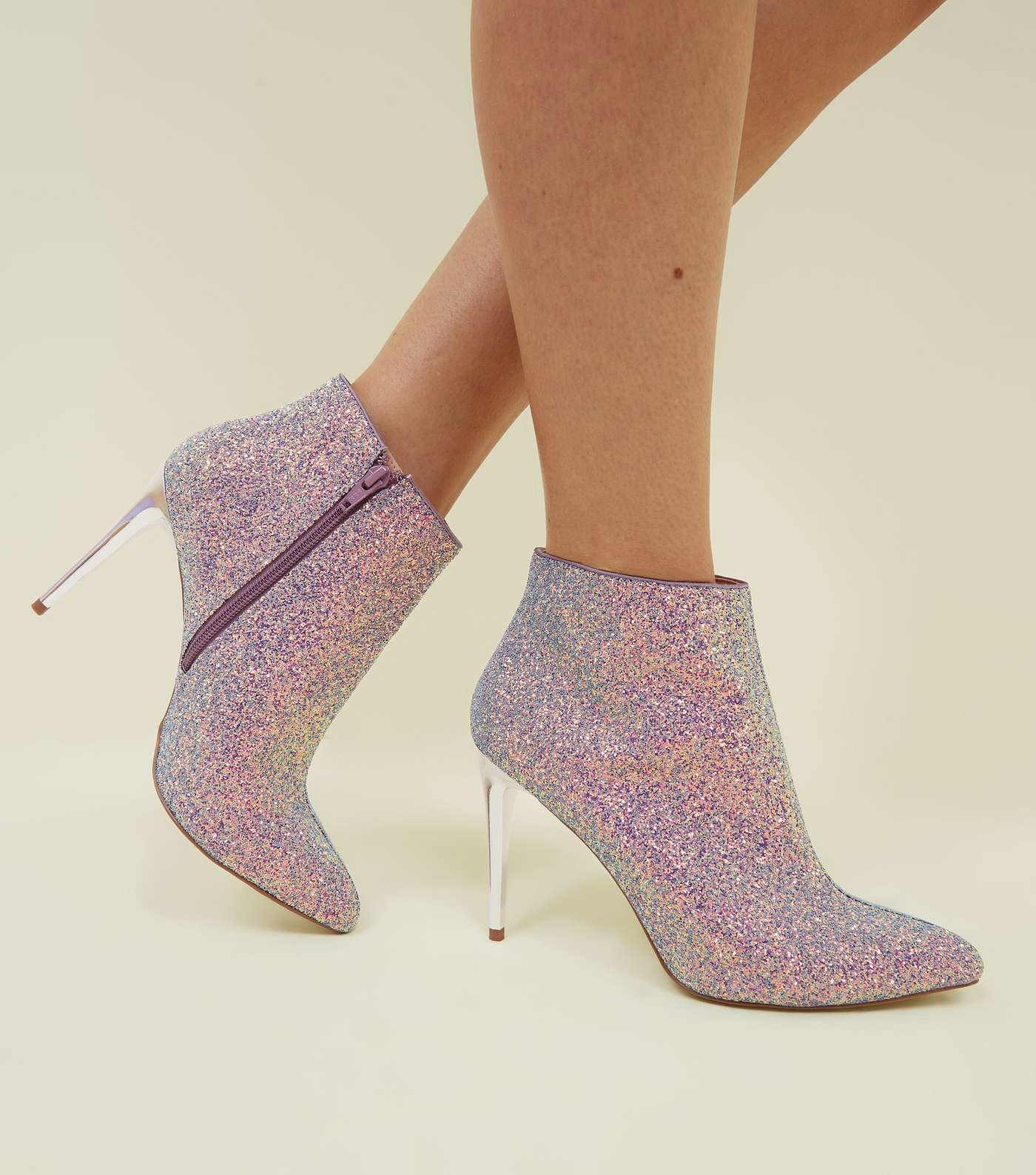 Purple Glitter Metal Heel Ankle Boots  Image 2
