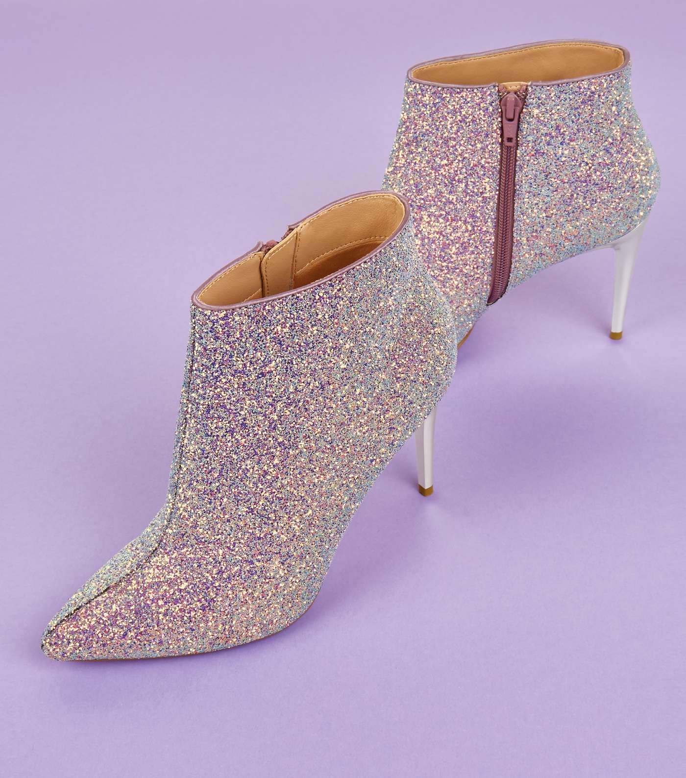 Purple Glitter Metal Heel Ankle Boots  Image 4