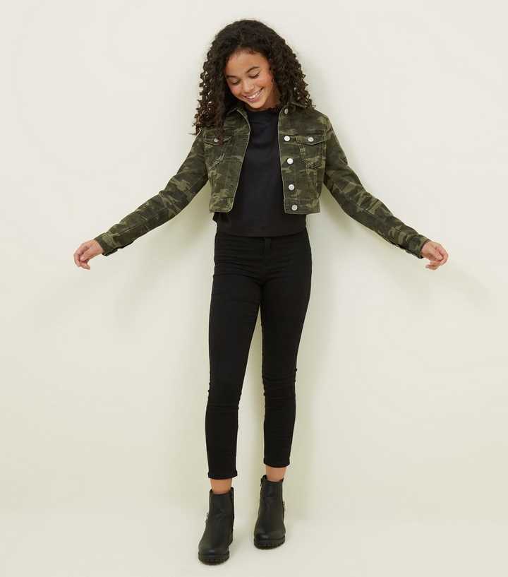 Girls Green Camo Print Denim Jacket | New Look