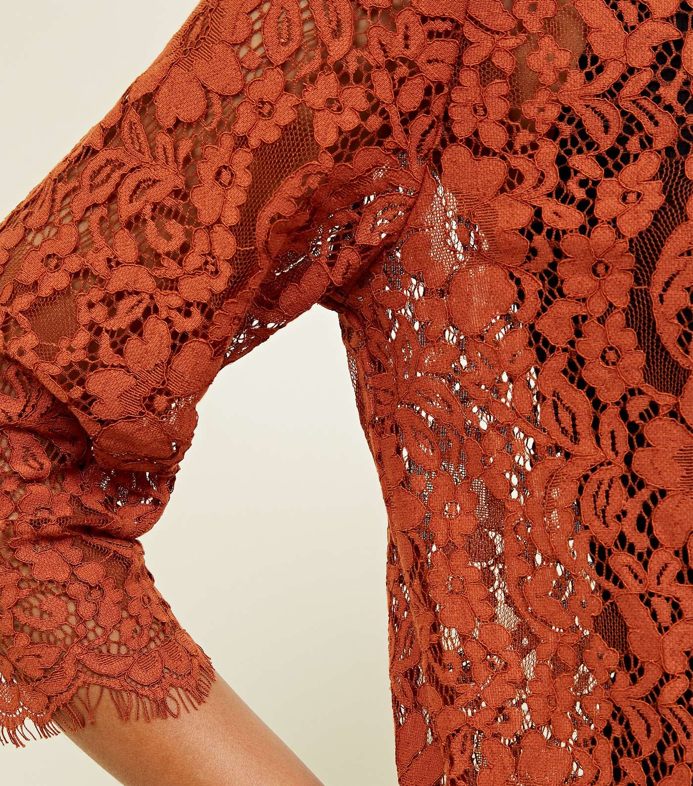 Rust Lace 3/4 Sleeve Zip Back Top Image 5
