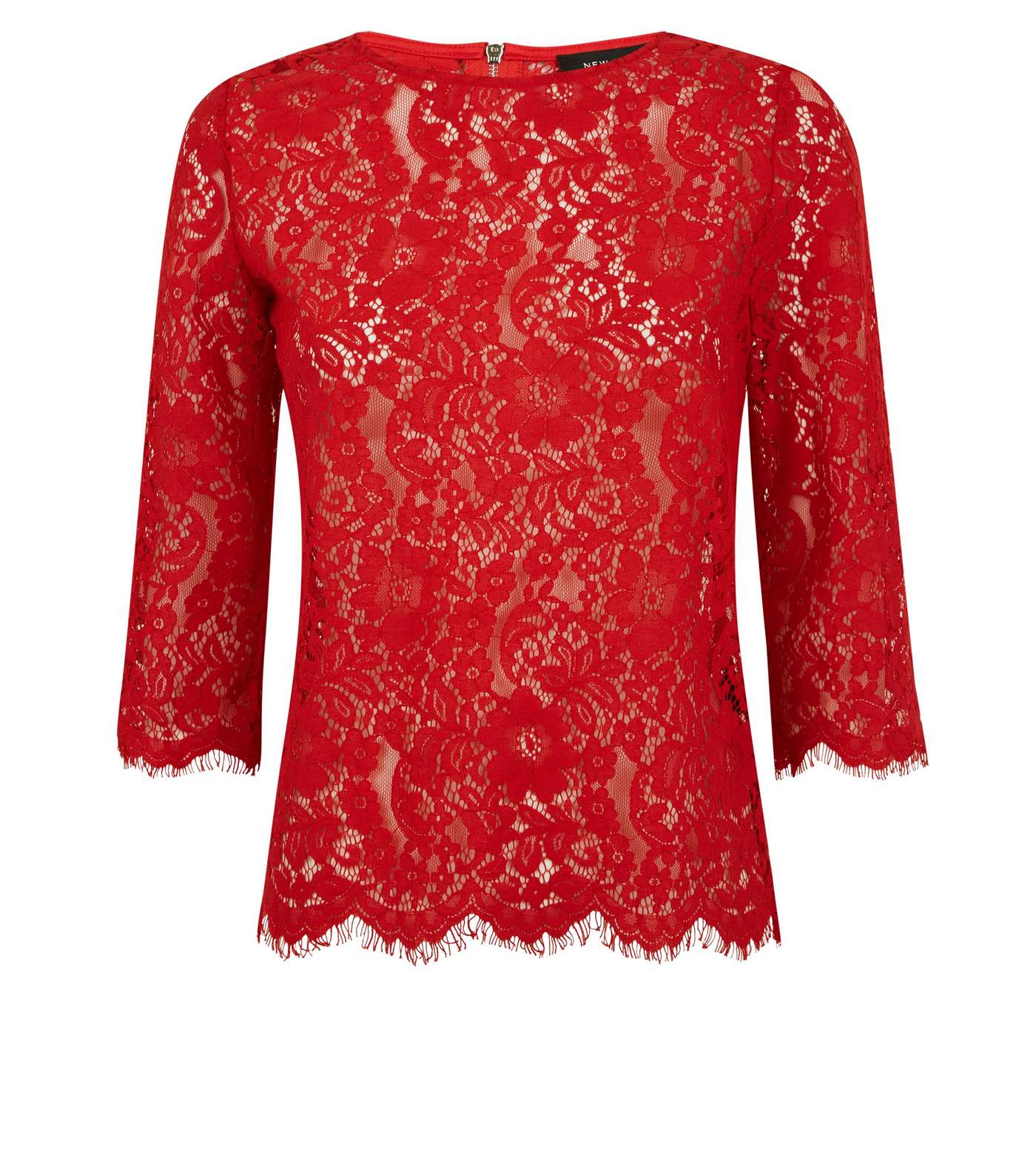 Red Lace 3/4 Sleeve Zip Back Top Image 4