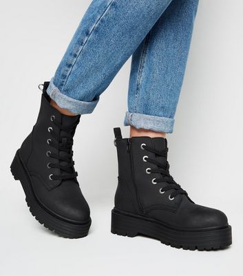 new look lace up flat boot
