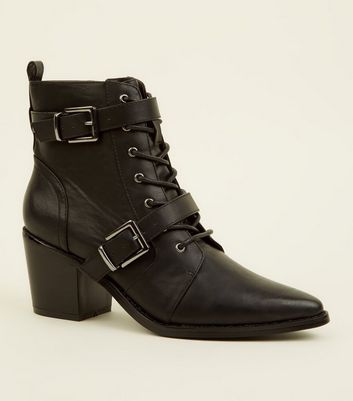 Black Lace Up Buckle Strap Western 
