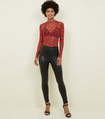 red leopard print mesh top