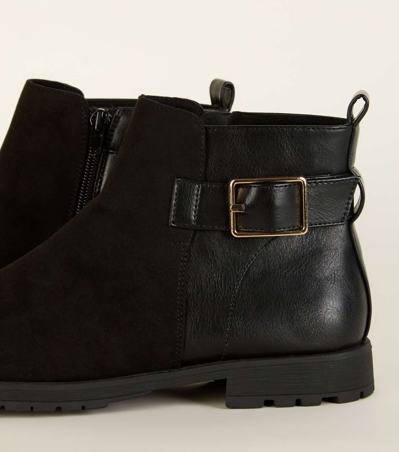 Wide Fit Black Buckle Side Flat Ankle Boots Image 4