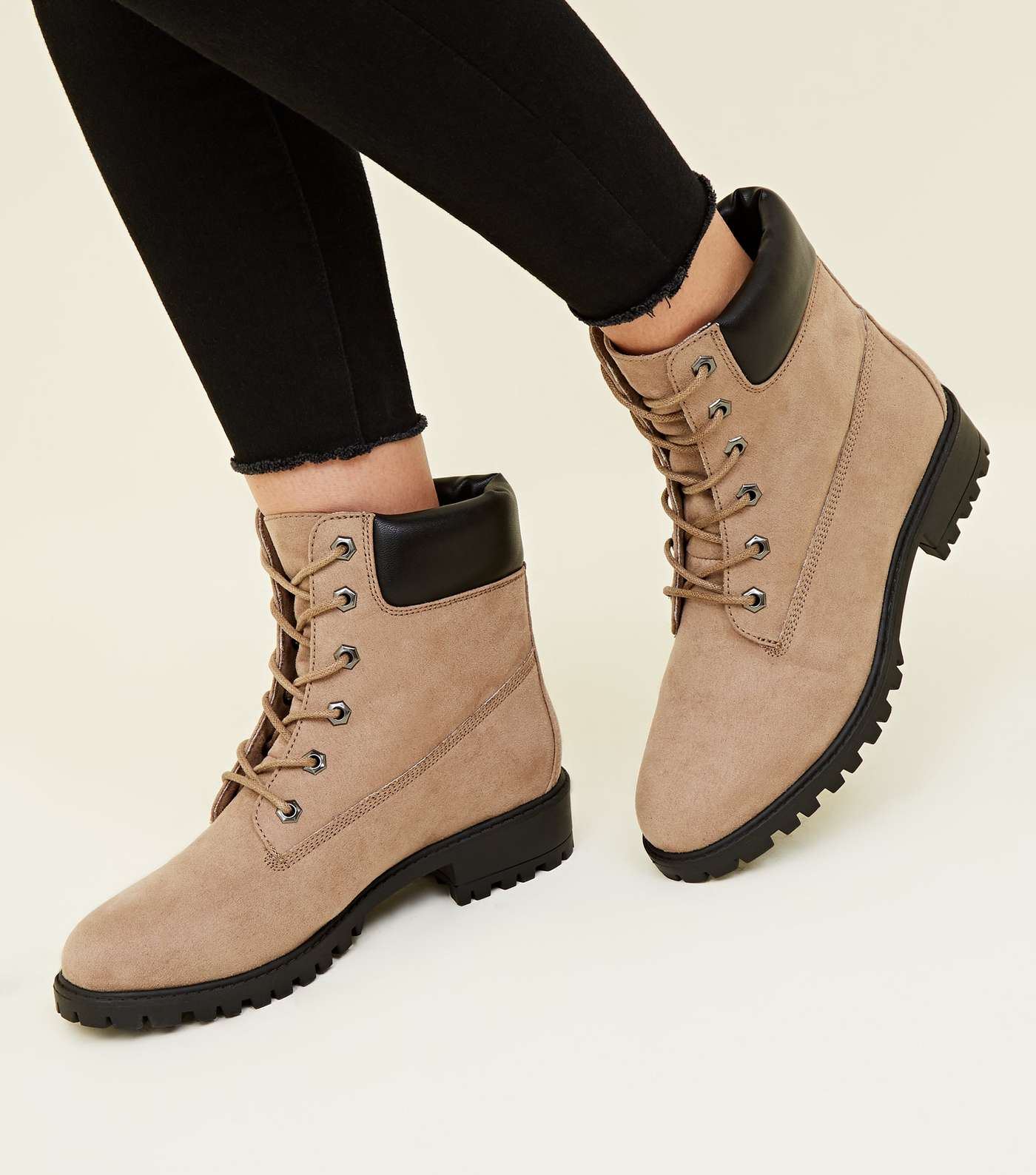 Wide Fit Light Brown Suedette Lace Up Boots  Image 2
