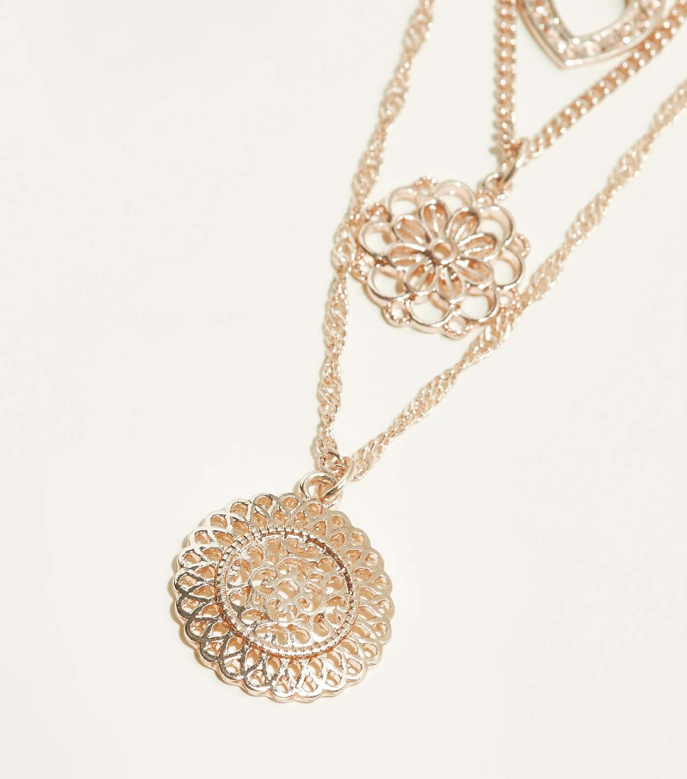 Rose Gold Layered Chain Pendant Necklace Image 3