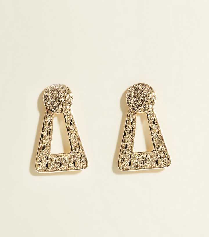 Gold Textured Triangle Earrings