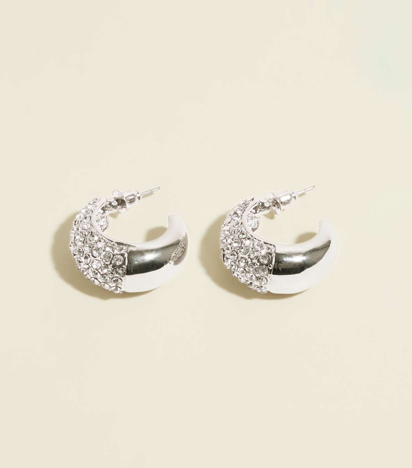 Silver Diamanté Embellished Huggie Hoop Earrings