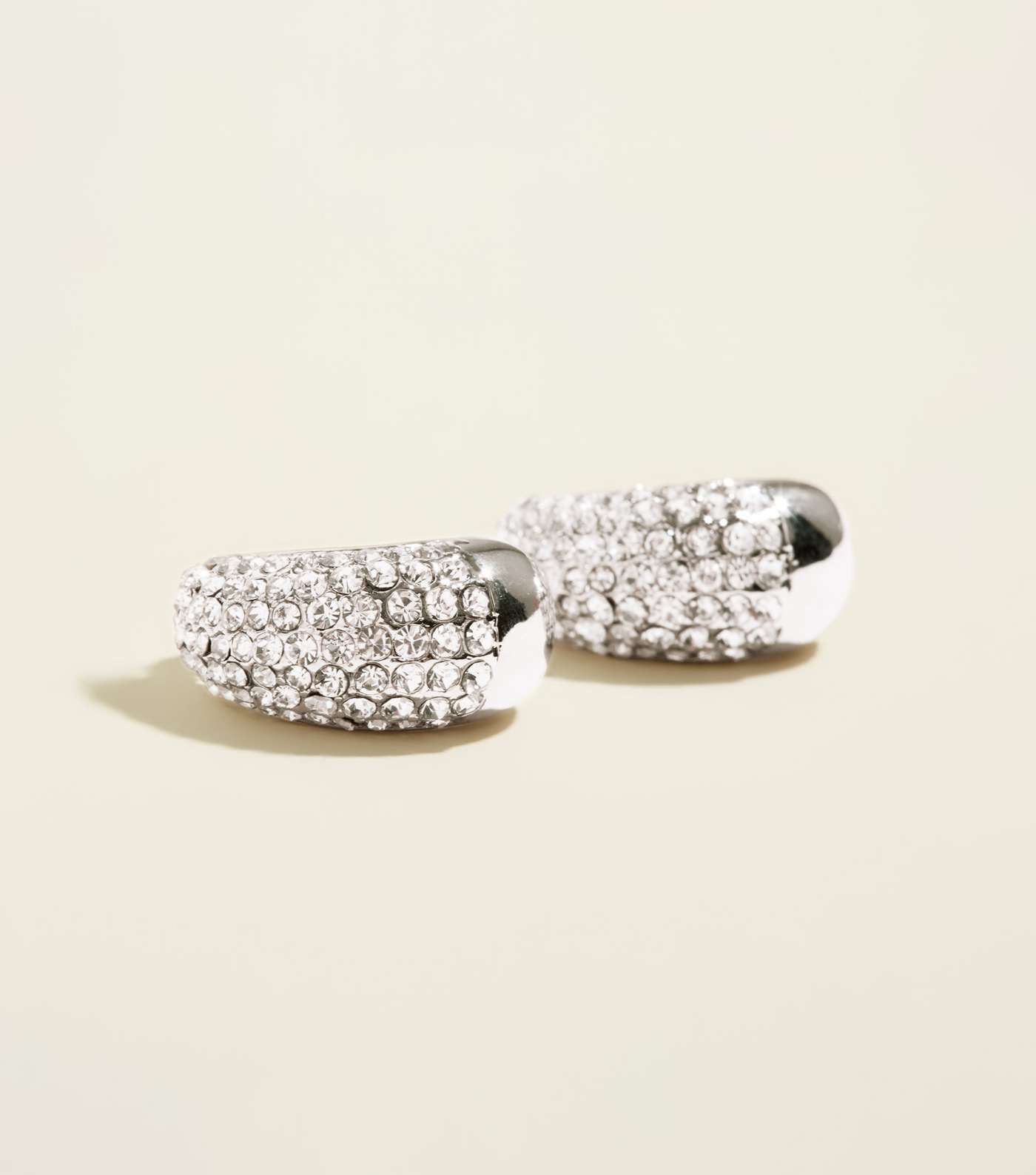 Silver Diamanté Embellished Huggie Hoop Earrings Image 3