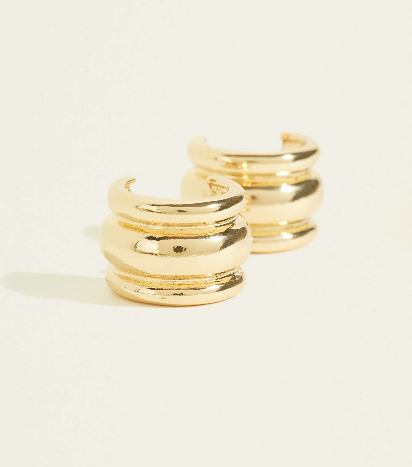 Gold Wide Huggie Hoop Earrings Image 3