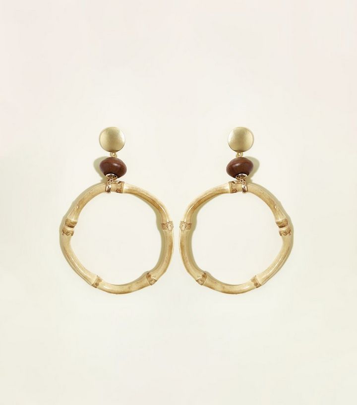 Cream Bamboo Beaded Hoop Drop Earrings New Look The Look