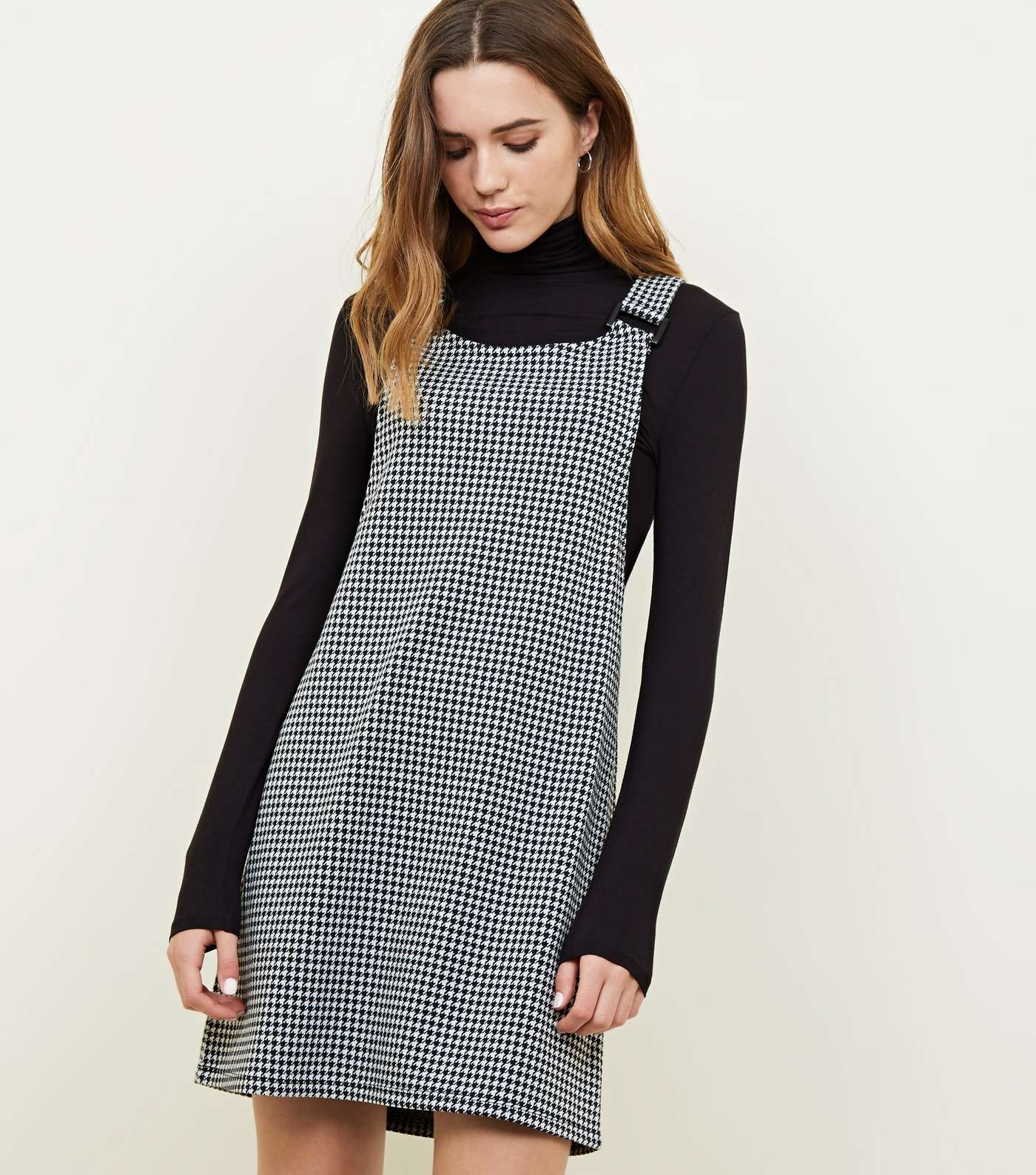 Black Houndstooth Check Jersey Pinafore Dress Image 2