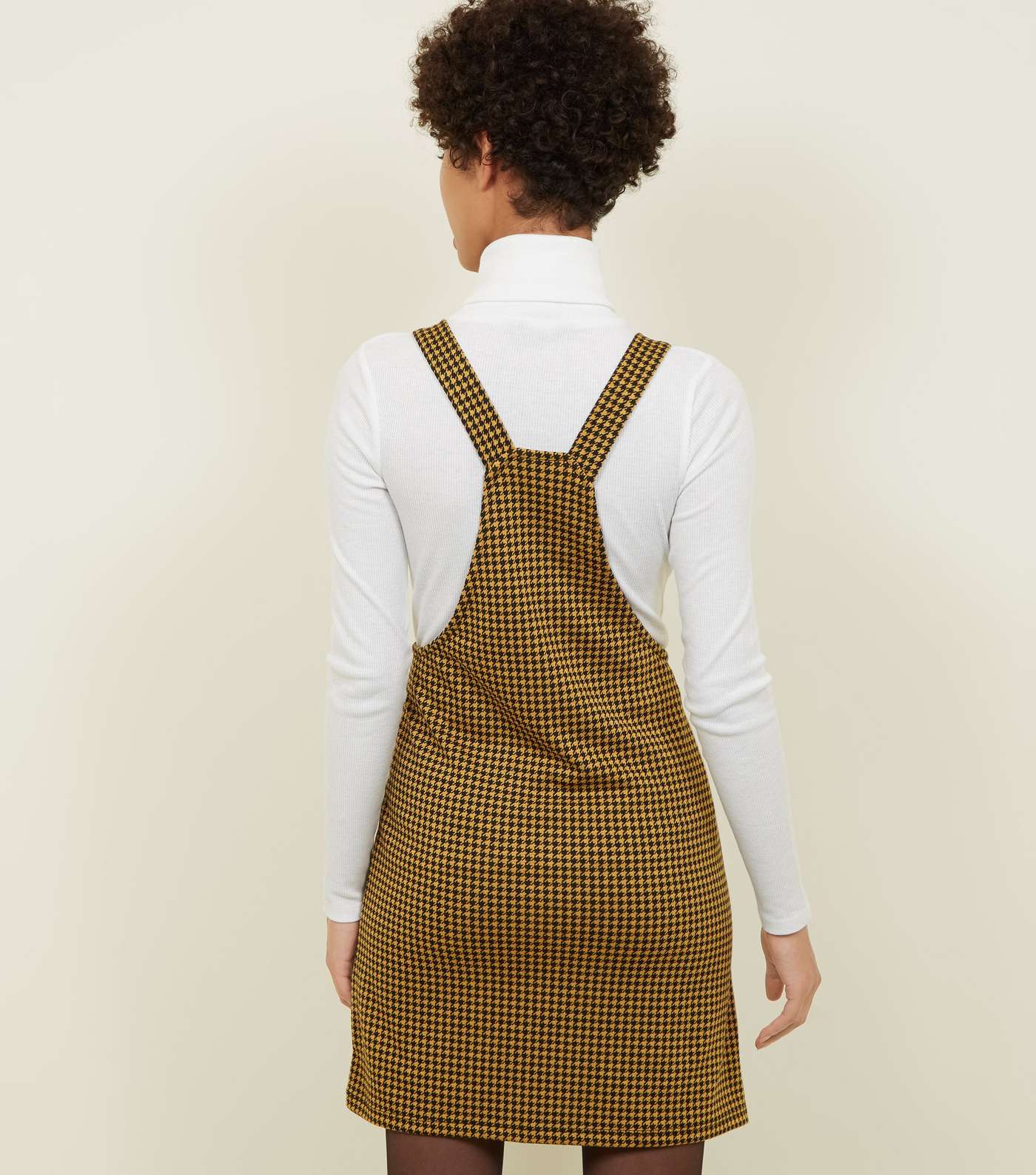 Mustard Houndstooth Check Jersey Pinafore Dress Image 5