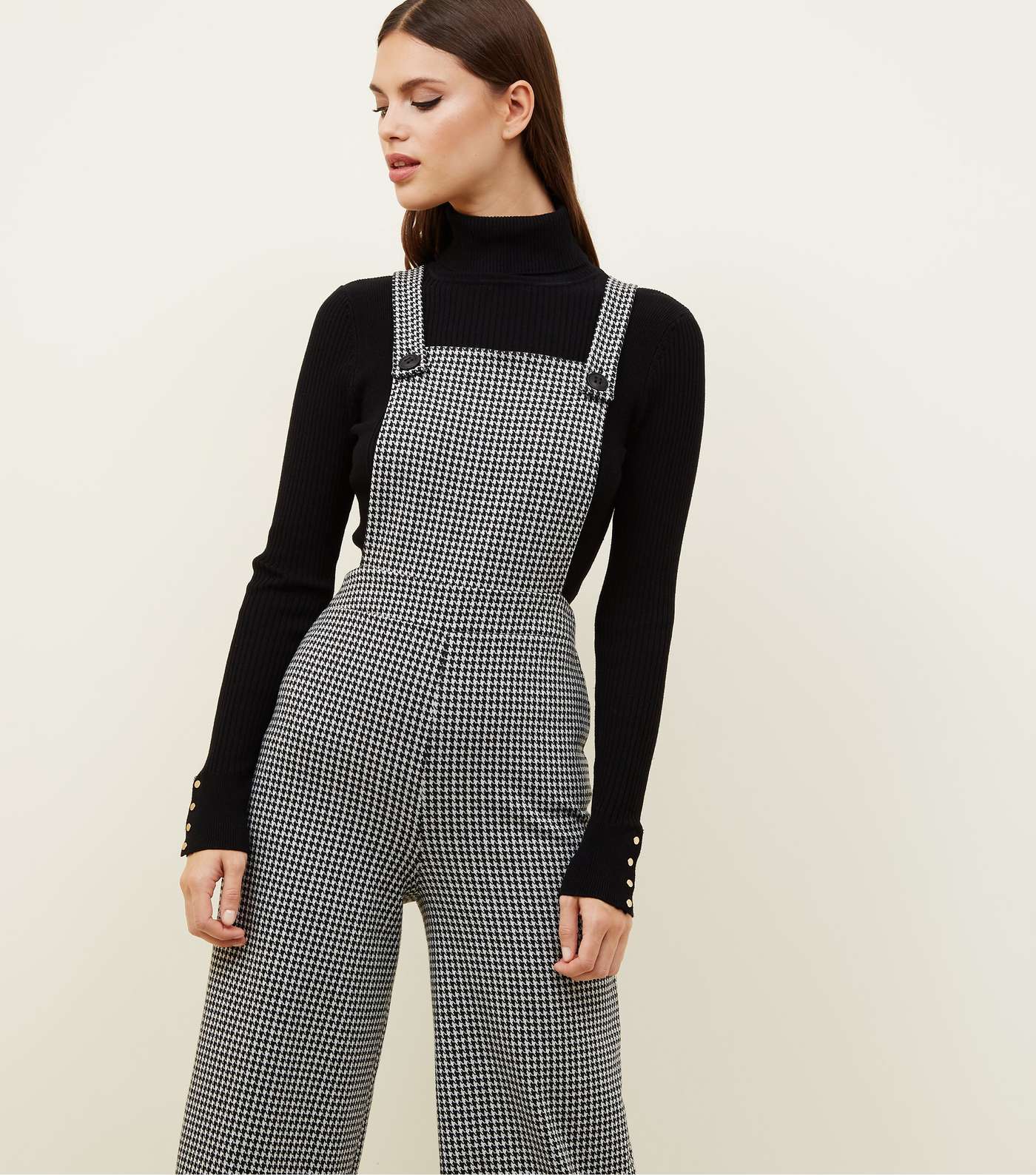 Black Houndstooth Check Jersey Dungarees Image 2