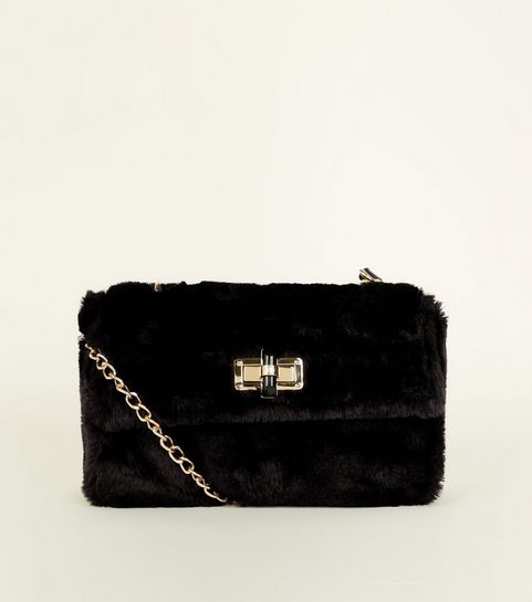 Handbags Black Clutch Tote Small Bags New Look Black Faux Fur Cross Body Bag