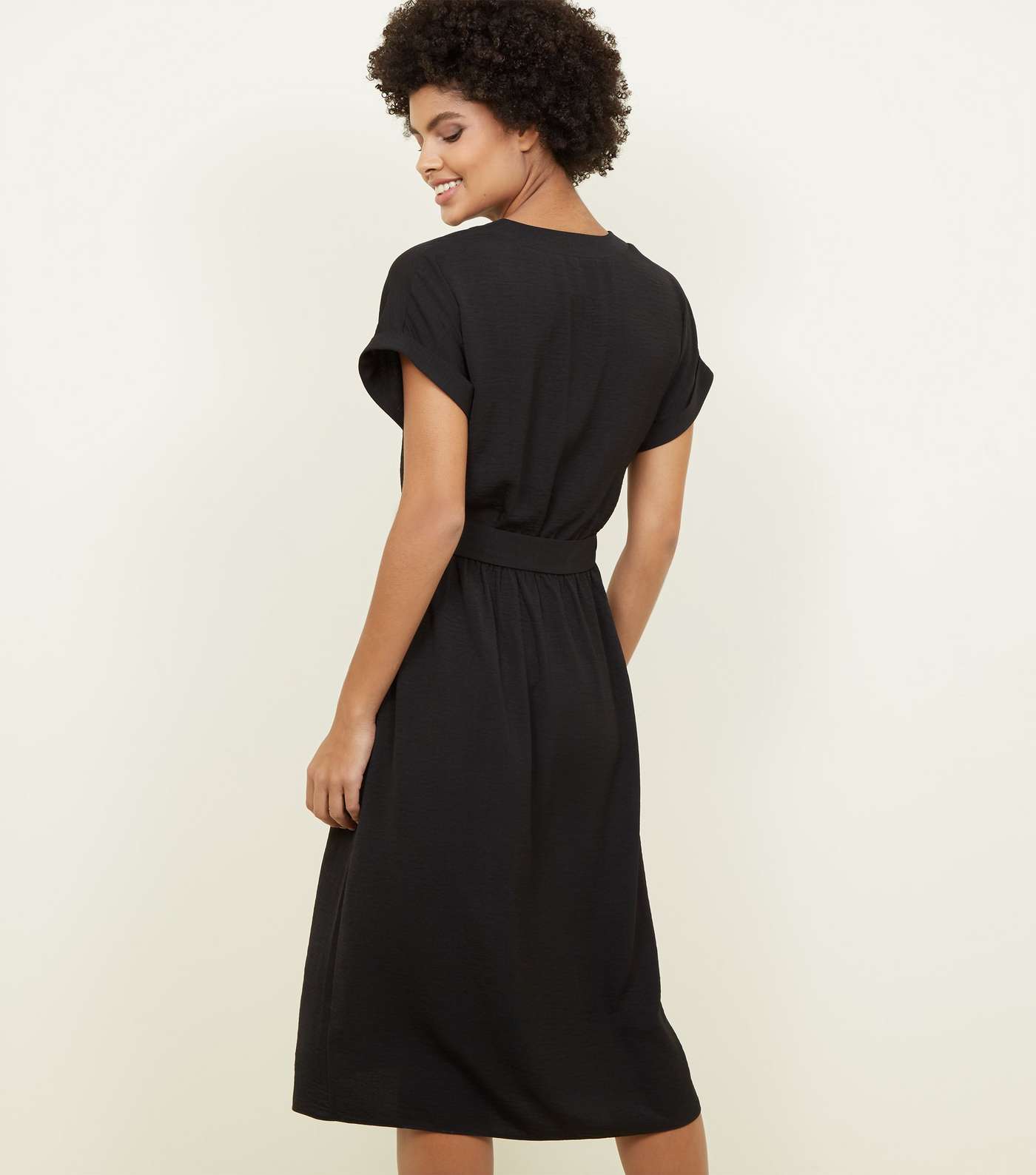 Black Button Through Tie Waist Midi Dress Image 3