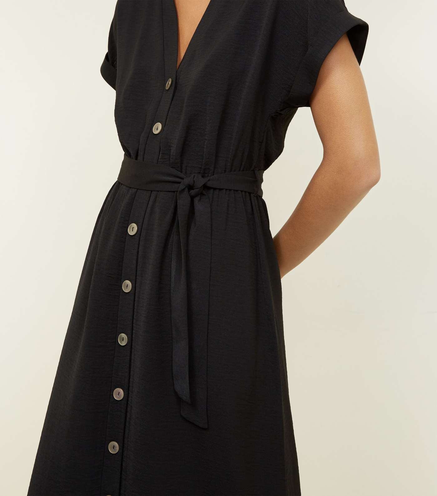 Black Button Through Tie Waist Midi Dress Image 5
