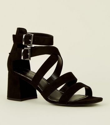 new look black low heel sandals