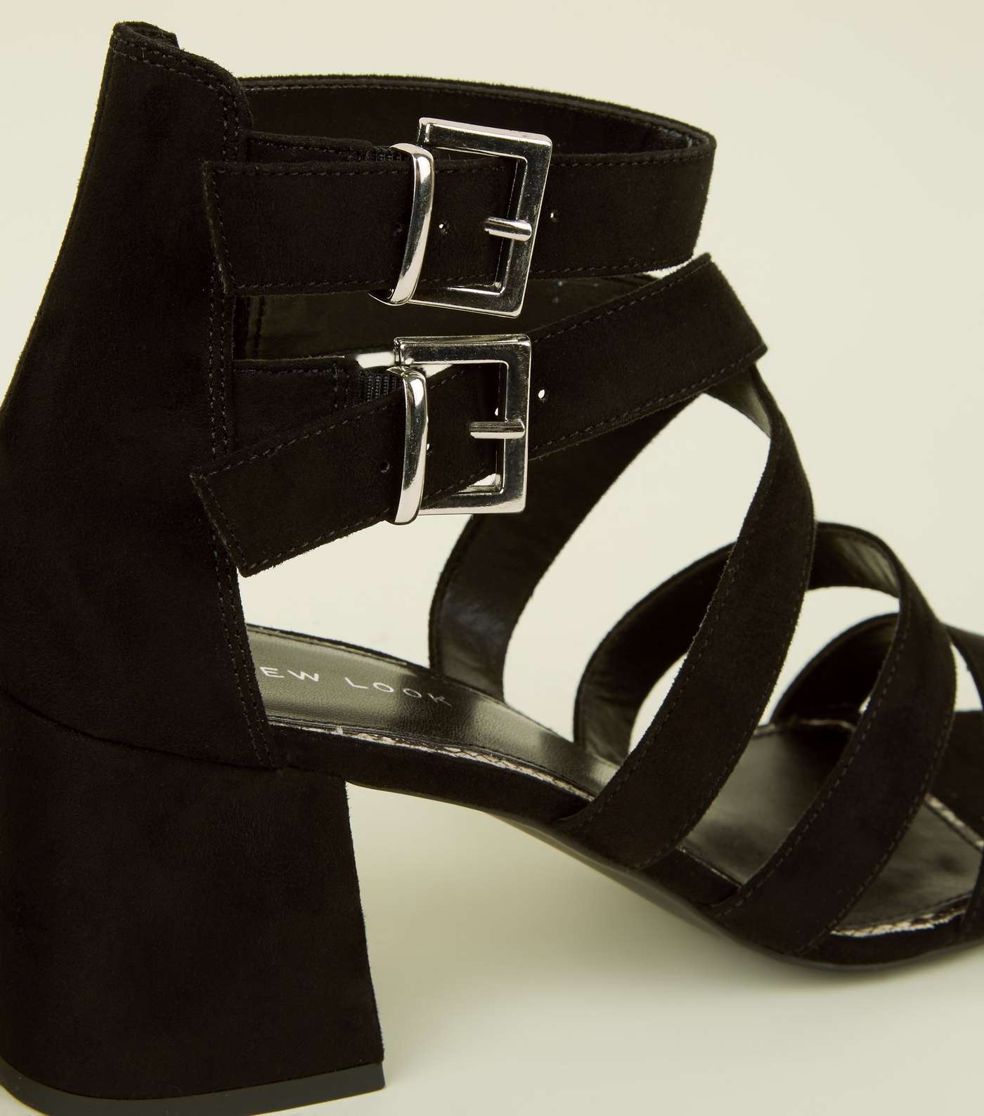 Black Faux Snake Lined Strappy Mid Heel Sandals Image 3