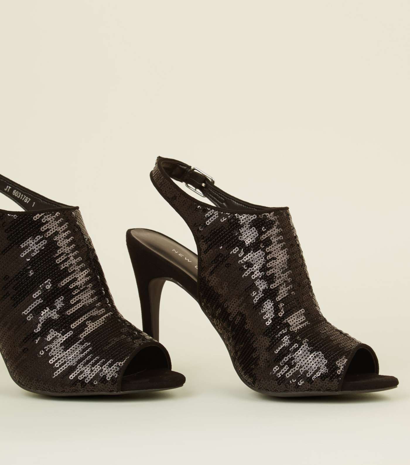 Black Sequin Embellished Peep Toe Stilettos Image 3