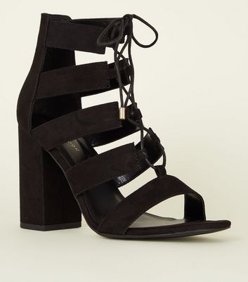black block heel lace up sandals