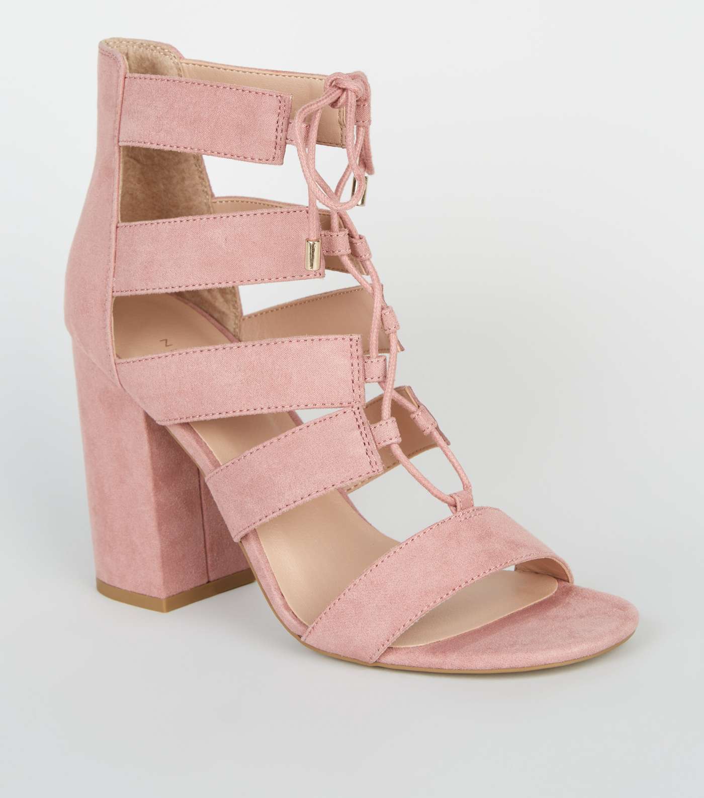  Pink Suedette Lace Up Ghillie Block Heels 
