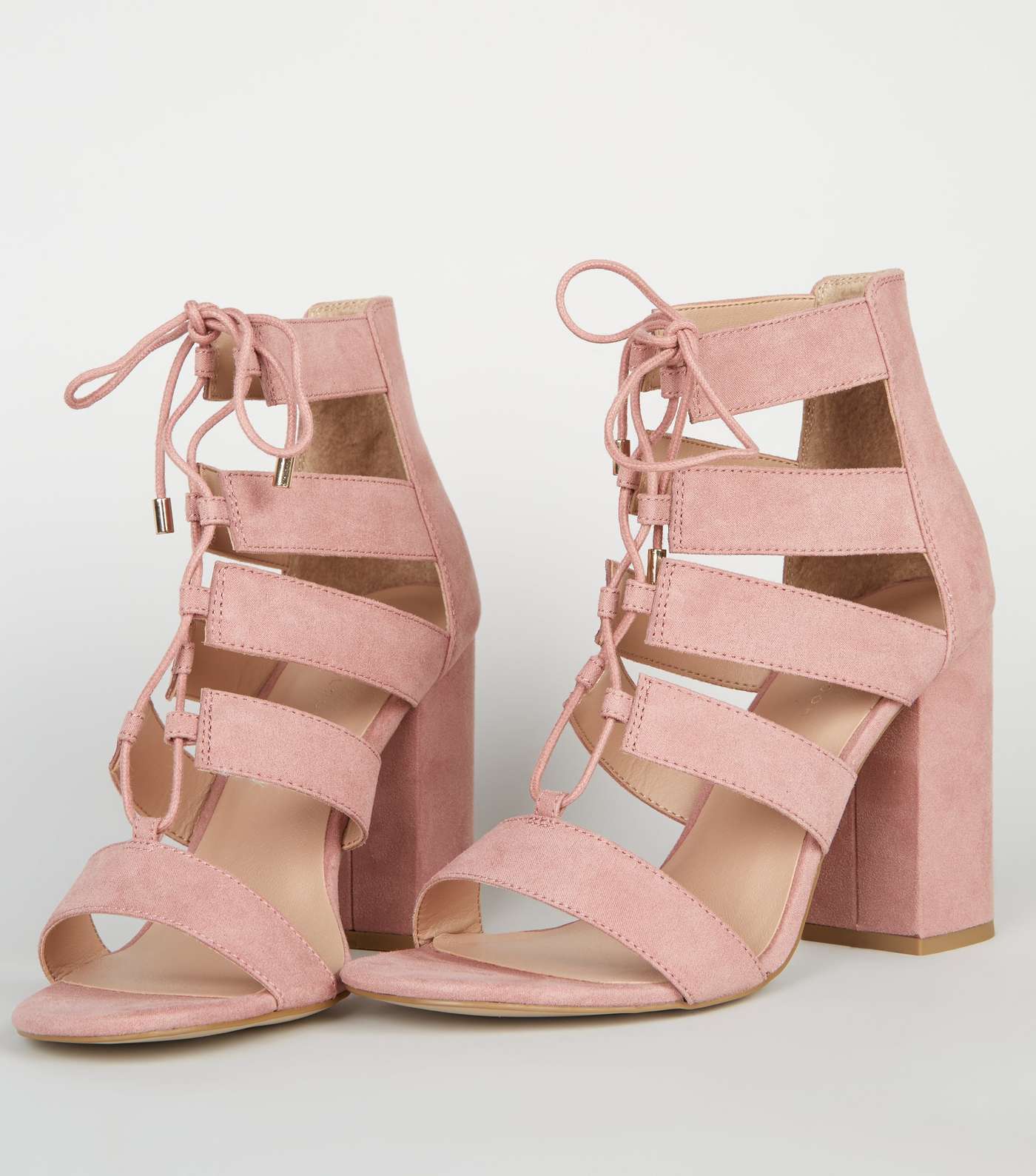  Pink Suedette Lace Up Ghillie Block Heels  Image 3