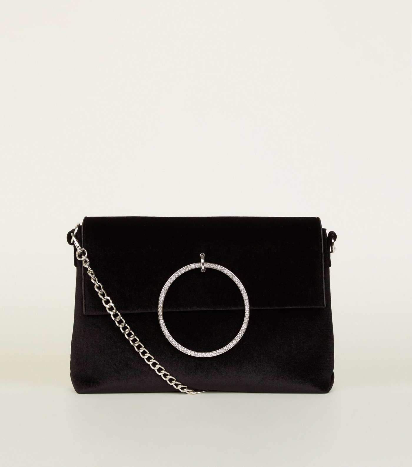Black Velvet Diamanté Ring Shoulder Bag 