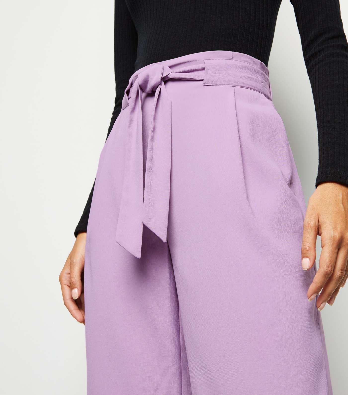 Lilac Tie Waist Cropped Trousers Image 3
