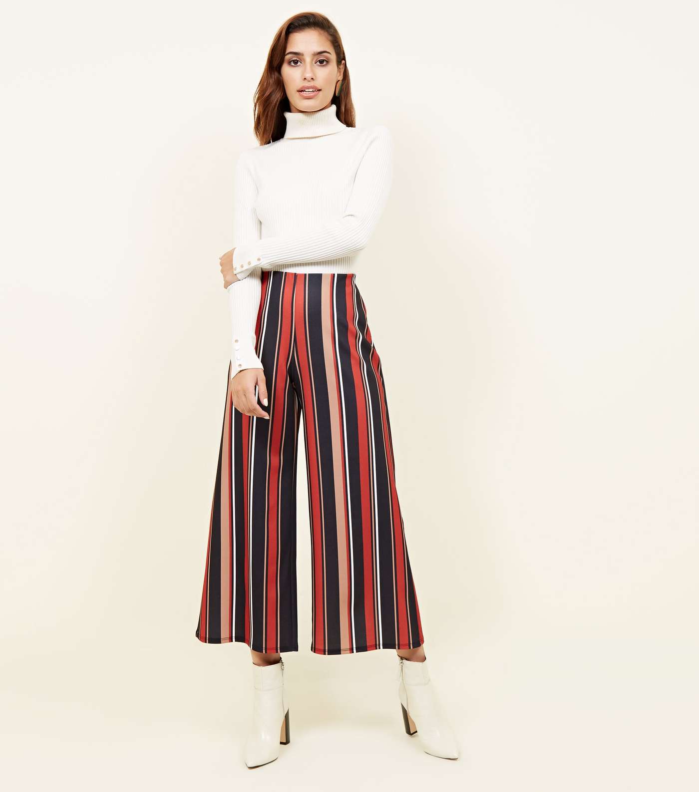 Black and Rust Stripe Scuba Cropped Trousers