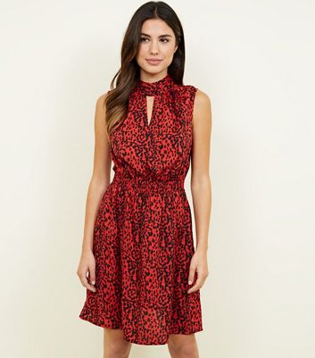 red leopard print dress new look