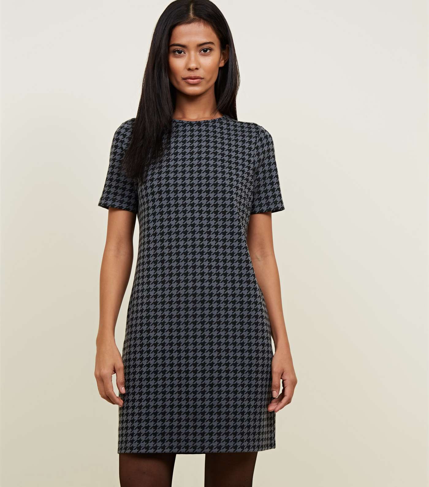 Grey Houndstooth Check Tunic Dress
