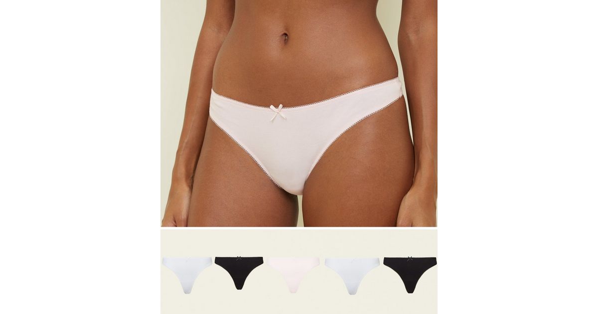 5 Pack Black, White and Pink Cotton Stretch Thongs