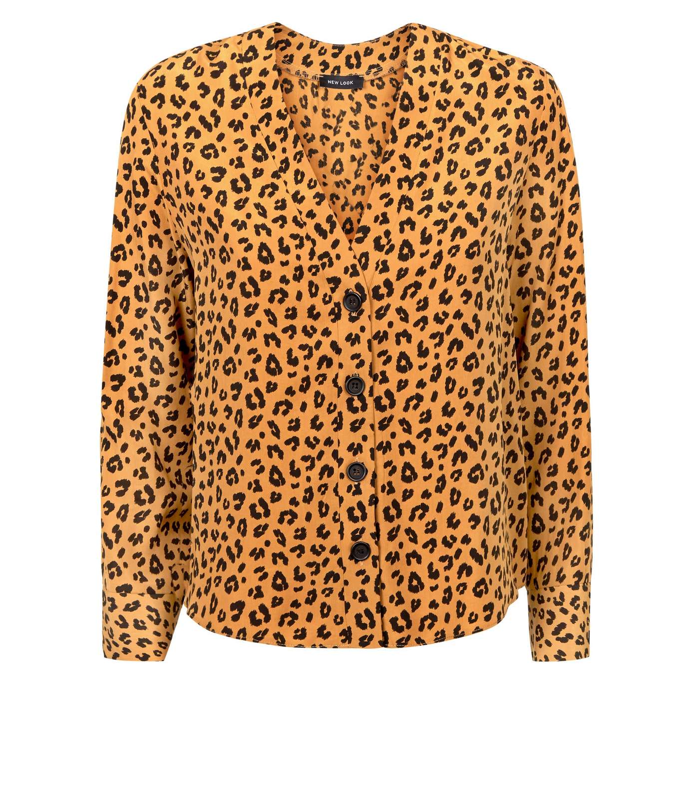 Brown Leopard Print Long Sleeve V-Neck Shirt Image 4