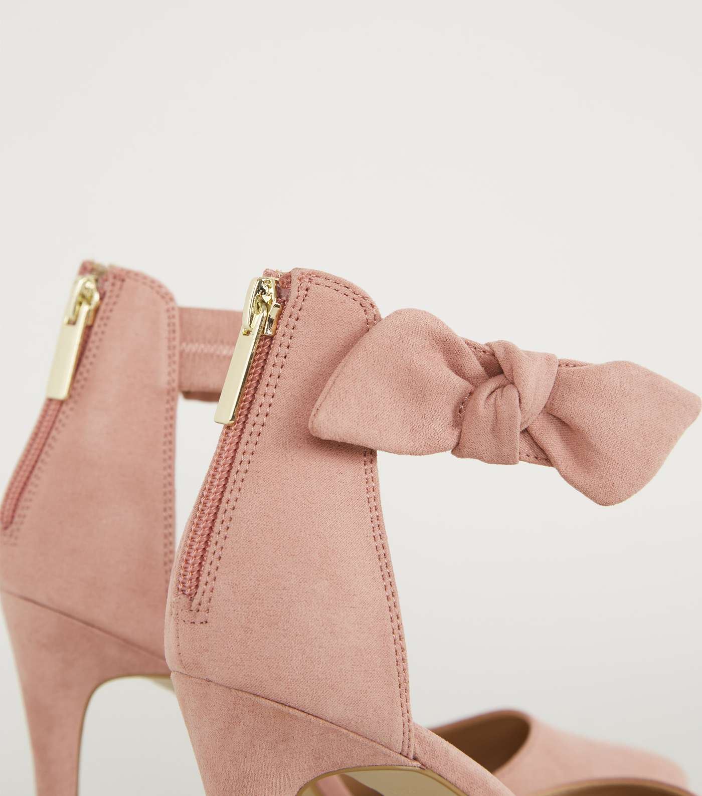 Pink Suedette Bow Ankle Strap Stilettos Image 4