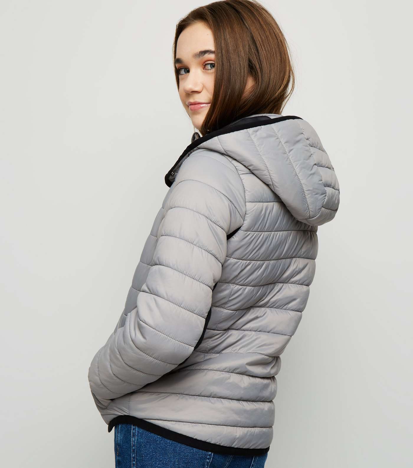 Girls Grey Piped Contrast Puffer Jacket  Image 3