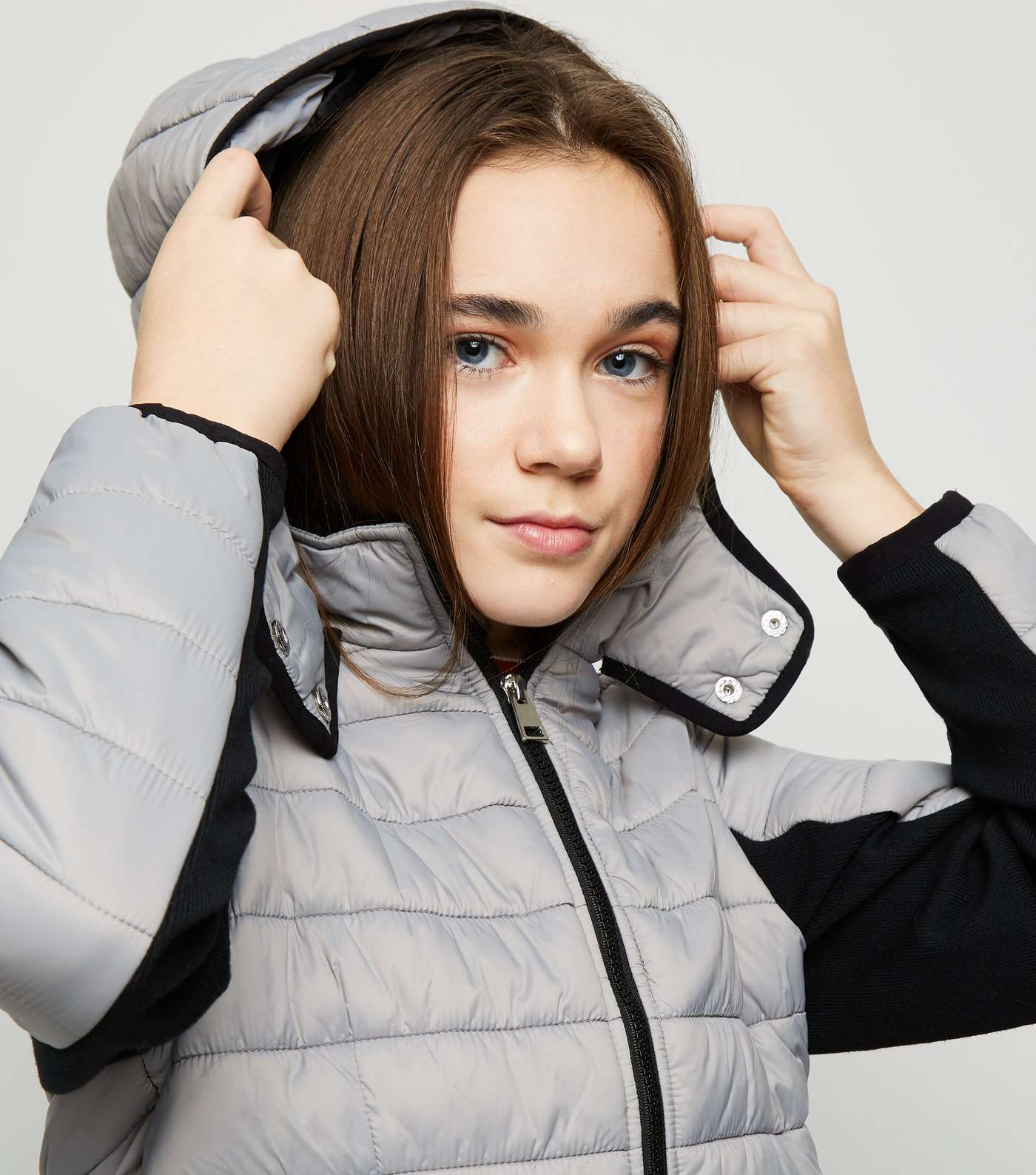 Girls Grey Piped Contrast Puffer Jacket  Image 5