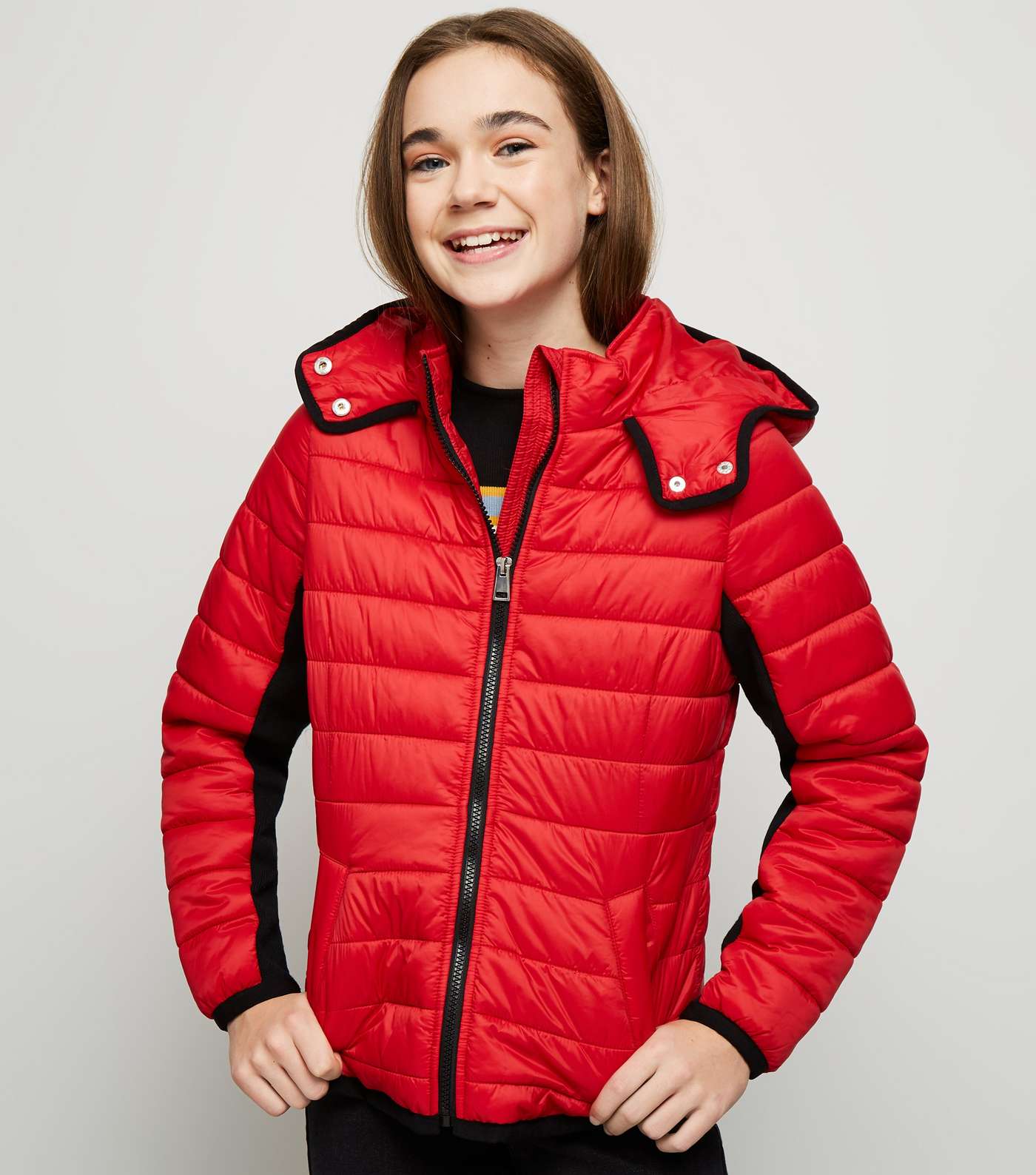 Girls Red Piped Contrast Puffer Jacket 